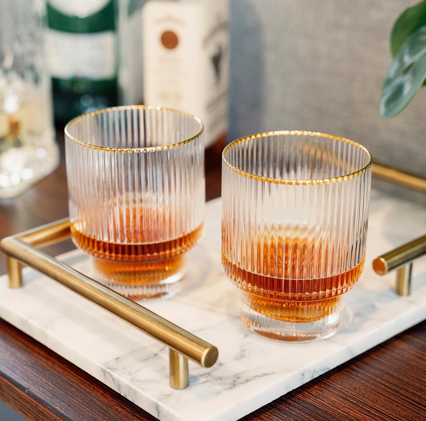 Gold Rimmed Crystal Tumblers - Set of 2 - Bespoke Bar L.A.