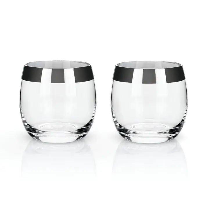 Chrome Rim Globe Tumblers - Set of Two - Bespoke Bar L.A.