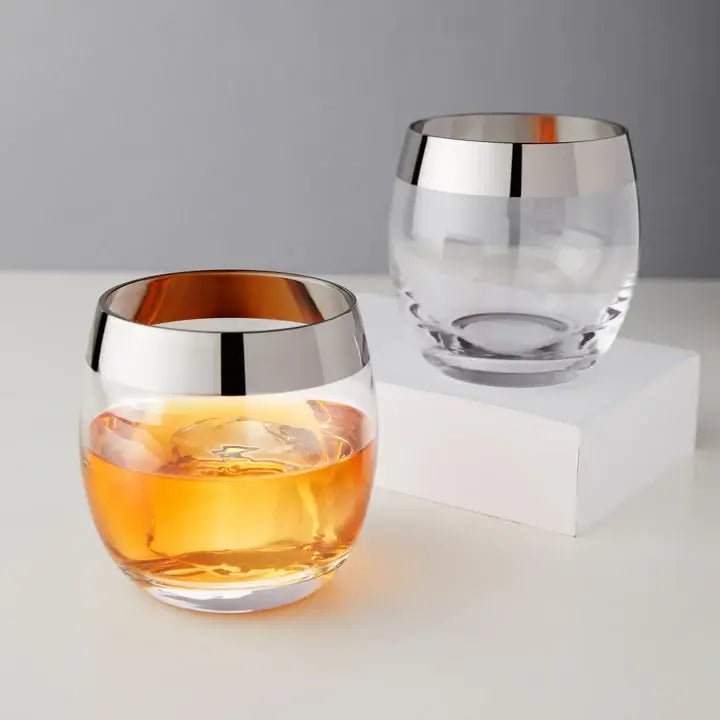 Chrome Rim Globe Tumblers - Set of Two - Bespoke Bar L.A.