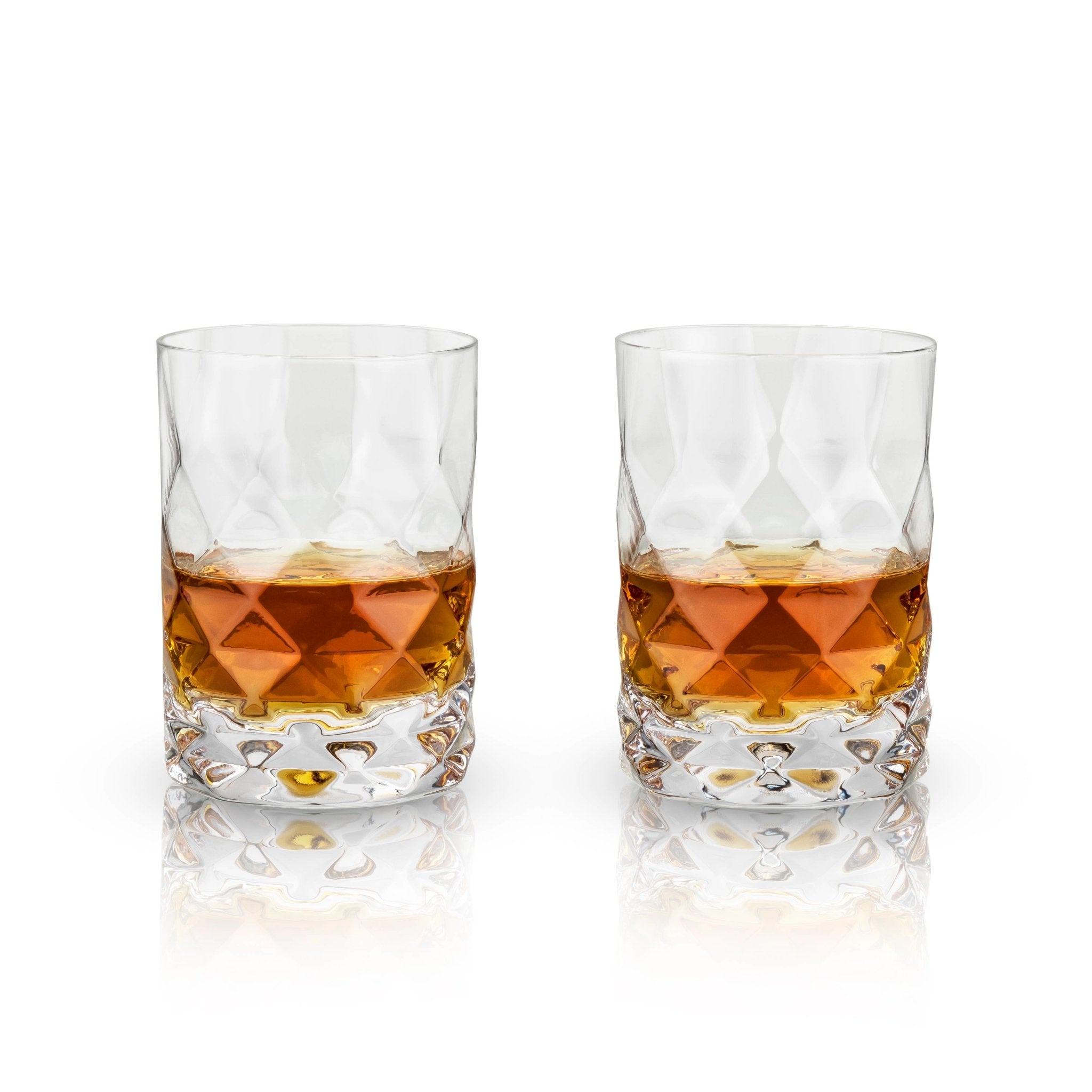 Set of 2 Tall Drinking Glasses and Square Tumblers with Gold Plated  Ornament with Swarovski Crystals Jewels - 8.5 oz 