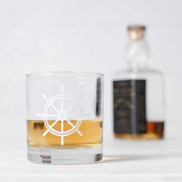 Nautical Wheel Rocks Glass - Set of Two - Bespoke Bar L.A.