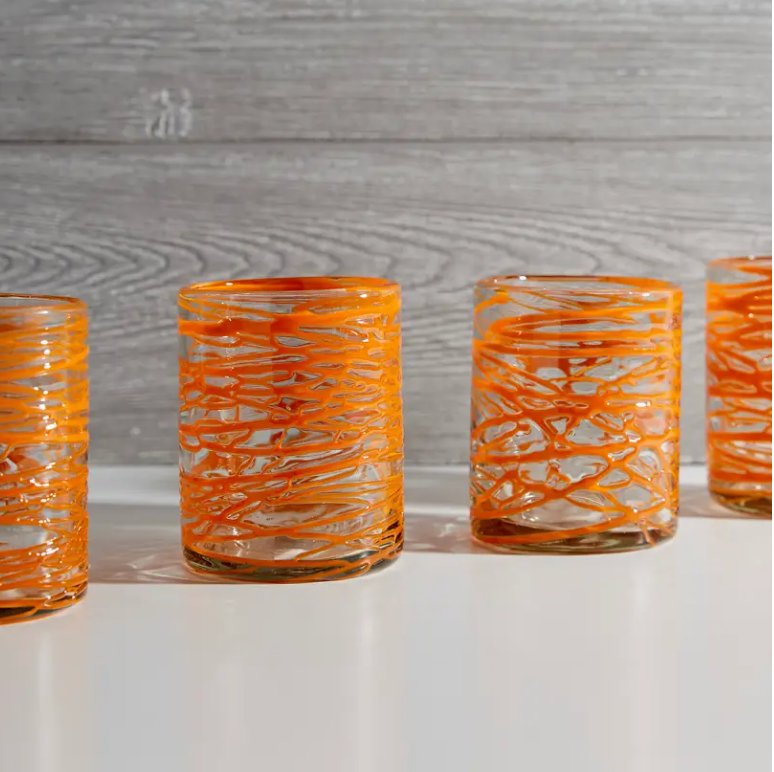 Orange Swirl Handblown Glasses - Set of Two. - Bespoke Bar L.A.