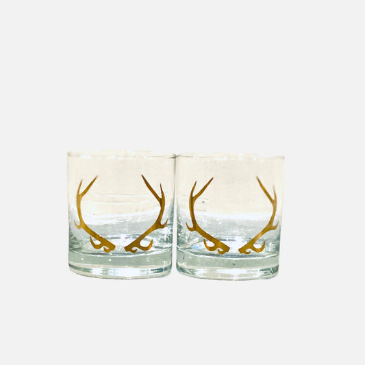 20K Gold Antler Rocks Glasses - Set of Two - Bespoke Bar L.A.