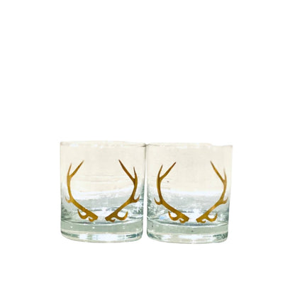 20K Gold Antler Rocks Glasses - Set of Two - Bespoke Bar L.A.