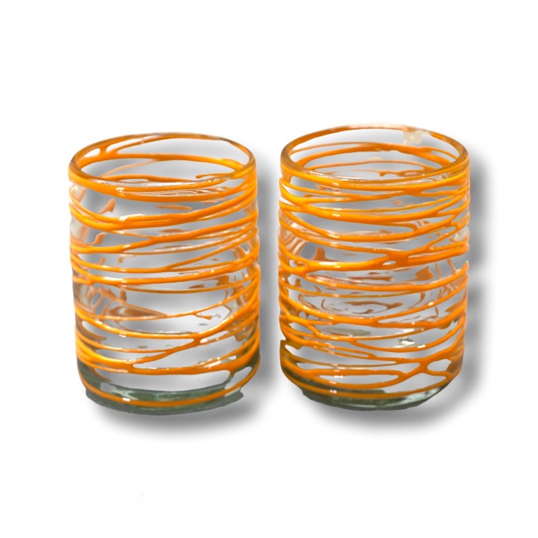 Orange Swirl Handblown Glasses - Set of Two - Bespoke Bar L.A.